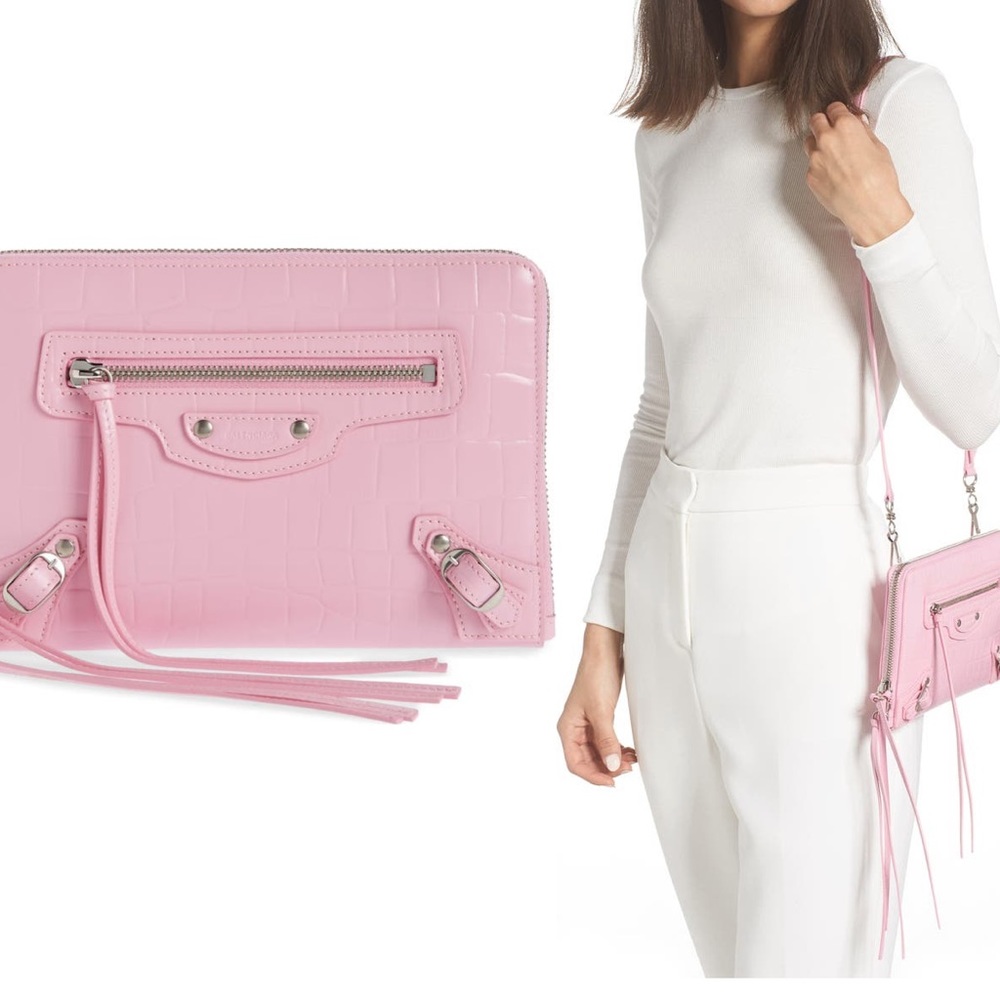 Neo Balenciaga croc embossed leather crossbody bag